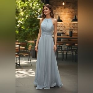 Elegant Halter Neck Evening Gown With Adjustable Corset Back And Straps